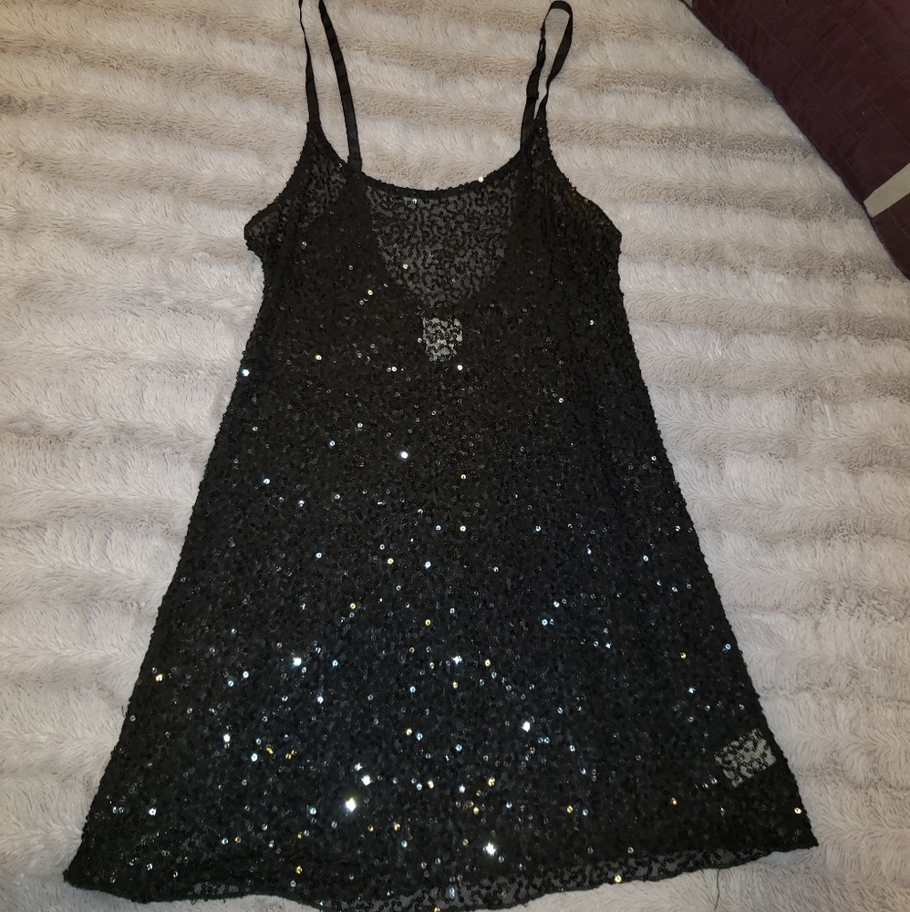 Free People Black Sequin Tank Top
